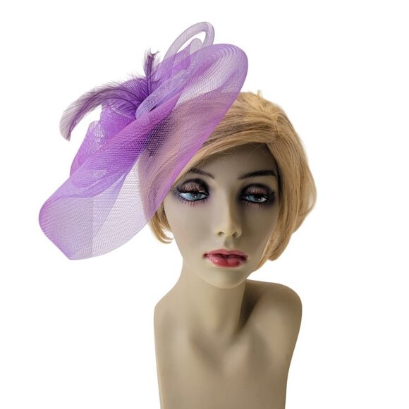 Purple Fascinator Soft Sinamay Crinoline with Loops Bows and Pearl Accents - Picture 5 of 9